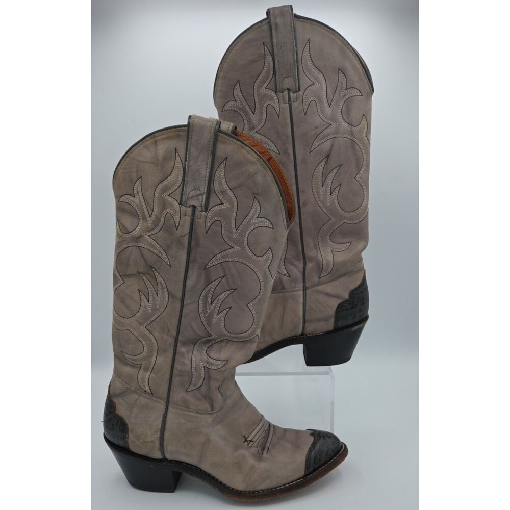 Texas Brand Boots Gray/Black Women’s Size 7.5 M Pointed Toe Cowboy Western
